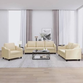 3 pcs conjunto de sofás com almofadões tecido cor creme