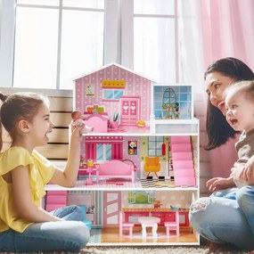 Casa de bonecas infantil com 5 quartos e 10 peças de móveis atraentes, papéis de parede, azulejos, casa dos sonhos, faça você mesmo, para 3 a 7 anos,