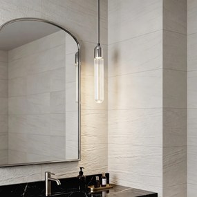 Candeeiro Pendente Art Deco Cromado com Vidro Canelado IP44 - Walcott