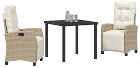 Conjunto de Jantar de Jardim 3 Peças Beige de Rattan de Polietileno