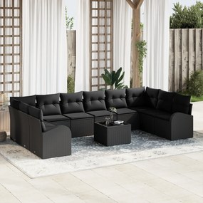 Conjunto de Sofá de Jardim de 11 Peças com Almofadas Bege de Rattan Po