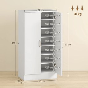 Sapateira de 2 Portas Sapateira para Entrada com 6 Prateleiras Ajustáveis para 14 Pares de Sapatos 55x35x108 cm Branco