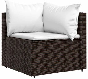 4 pcs conjunto lounge jardim c/ almofadões vime PE castanho