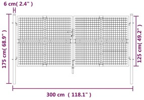 Portão de rede para jardim 300x175 cm aço galvanizado antracite