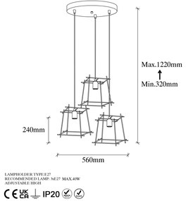 Chandelier Coman – Ouro Brilhante – 56 x 56 x 122 cm