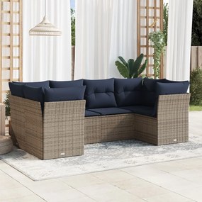 vidaXL 6 pcs conjunto sofás p/ jardim c/ almofadões vime PE cinzento