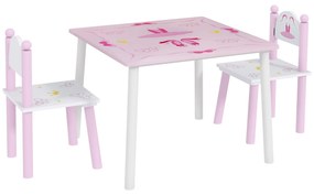 AIYAPLAY Mesa e Cadeiras para Crianças Conjunto de 3 Peças com Mesa Cadeiras Infantil Estilo Princesa pRosa e Branco | Aosom Portugal