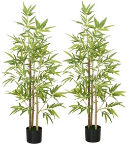 HOMCOM Conjunto de 2 Plantas Artificiais com Vaso Plantas Sintéticas de Bambu com 498 Folhas para Decoração Ø15x120 cm Verde