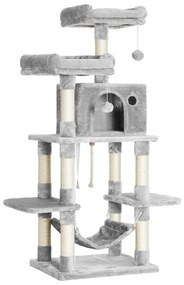 Árvore para gatos FEANDREA com pompons, torre para gatos 150 cm, cinza claro PCT85W