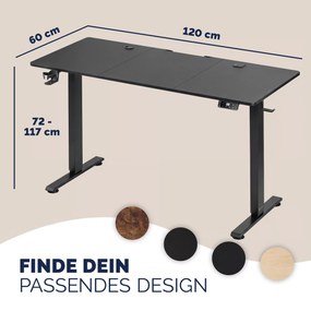 Secretária elétrica com altura ajustável 120x60x72-117 cm Preta