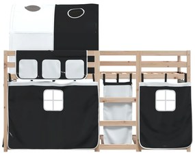 Beliche com cortinas 90x190 cm pinho maciço branco e preto