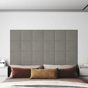 Painel de parede 12 pcs 30x30 cm veludo 1,08 m² cinza-claro