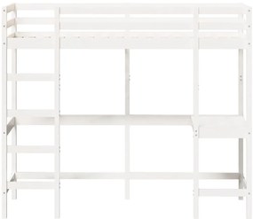 Cama alta com secretária 75x190 cm pinho maciço branco