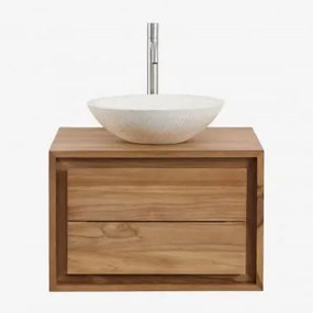 Conjunto De Móvel De Casa De Banho Em Madeira De Teca Jabari Madeira De Teca & Cimento Redondo Branco Ø40 Cm Zavion & Sem Espelho & - Sklum