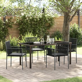 vidaXL Conjunto de Jantar de Jardim com Almofadas 5 Peças Preto Polivime