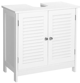 Armário de banheiro VASAGLE sob a pia, armário de chão com duas portas, 60 x 30 x 60 cm, unidade de armazenamento, armário com 2 portas de venezianas, prateleira ajustável, puxadores, estilo nórdico escandinavo, branco fosco BBC05WT