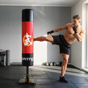 Saco de Boxe de Pé para Adultos 156 cm com 12 Ventosas e Absorção de Impactos para Kickboxing MMA e Muay Thai Vermelho