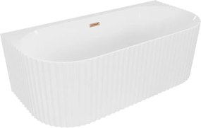 Mexen Sella banheira independente encostada estriada 150 x 75 cm, branco brilho, transbordo cobre escovado - 52711507500-65