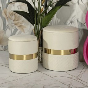 PUFE COM ARMAZENAMENTO SHEFFILD 2 PEÇAS Ø 37X42-28X35 CM CREME E DOURADO