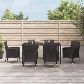 vidaXL 7 pcs conjunto de jantar p/ jardim c/ almofadões vime PE preto