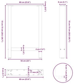 Pés para mesa de jantar em aço natural, 2 peças, 60x(72-73) cm, aço