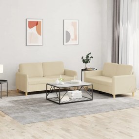 3202088 vidaXL 2 pcs conjunto de sofás com almofadões tecido cor creme