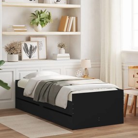 vidaXL Estrutura de cama com gavetas 90x200 cm preto
