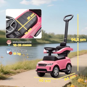 Carro Andador 2 em 1 para Crianças Land Rover Discovery com Buzina Pega de Empurrar e Barra Removíveis 84x40x94,5 cm Rosa