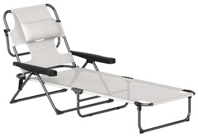 Outsunny Espreguiçadeira Dobrável Jardim Encosto Ajustável 4 Níveis Orifício Leitura Almofada Confortável 194x72x31 cm Creme | Aosom Portugal