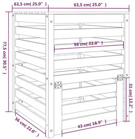 Caixote de compostagem 63,5x63,5x77,5cm pinho maciço branco