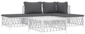 5 pcs conjunto lounge de jardim com almofadões aço branco