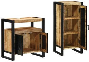 Conjunto de Móveis para Banheiro 2 pcs Madeira de manga maciça