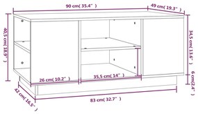 Mesa de centro 90x49x40,5 cm madeira de pinho maciça branco