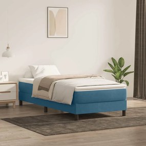 vidaXL Cama com molas/colchão 100x220 cm veludo azul-escuro