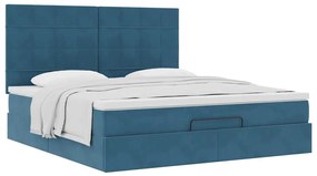 Estrutura de cama otomana com colchão azul escuro veludo