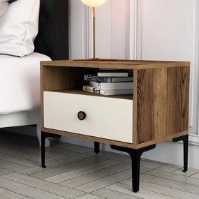 Mesa de Cabeceira Lizbon500 – Nogueira e Creme – 56x50,8x40 cm