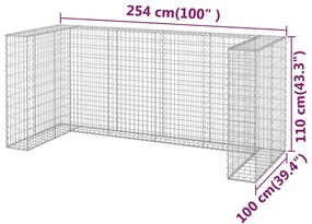 Muro gabião p/ caixotes do lixo aço galvanizado 254x100x110 cm