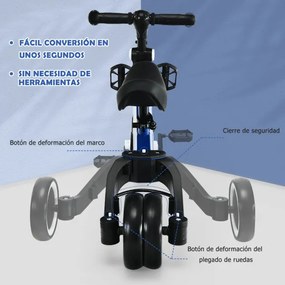 Bicicleta infantil 3 em 1 para 1-3 anos com assento ajustável e guiador Triciclo infantil de 3 rodas para andar 62 x 46 x 48 cm Azul