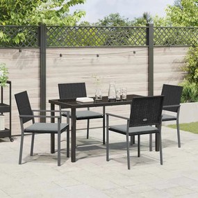 Conjunto de Jantar de Jardim com 5 Peças e Almofadas, Preto, Polyratta