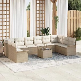 vidaXL Conjunto de Sofá de Jardim de 11 Peças com Almofadas de Rattan Polido Bege