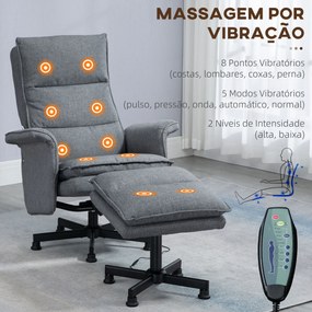 Poltrona Relax com Massagem e Apoio para os Pés Poltrona de Massagem Estofada em Linho com Controlo Remoto e 8 Áreas de Massagem Carga Máxima 120kg 78