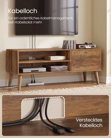 Móvel para TV baixo 120 x 40 x 49 cm de estilo Mid Century para televisores até 55 polegadas castanho