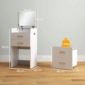Toucador de Maquilhagem 3 em 1 com Banco Mesa de Maquilhagem com Espelho Gavetas e Bancada de Vidro Visível Toucador Moderno para Quarto 48x40x90 cm B