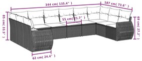 11 pcs conjunto sofás de jardim c/ almofadões vime PE cinzento