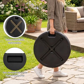 Base para guarda-sol em HDPE recheável de 52 kg com 2 adaptadores para postes redondos de 39/49 mm – Exterior, jardim, terraço, pátio, piscina Preto