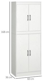 Armário de Cozinha Móvel Auxiliar de Cozinha com 4 Portas e 5 Prateleiras para Cozinha Sala de Jantar Estilo Moderno Anti-Tombo 60x36x168cm Branco