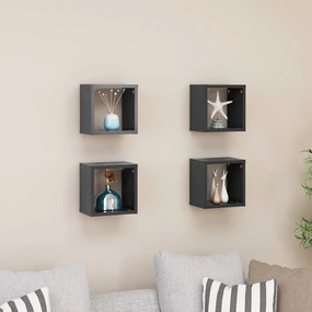 vidaXL Prateleiras de parede em forma de cubo 4pcs 22x15x22cm cinzento