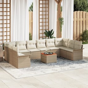 Conjunto de Sofás de Jardim vidaXL de 11 Peças com Almofadas Bege Poli