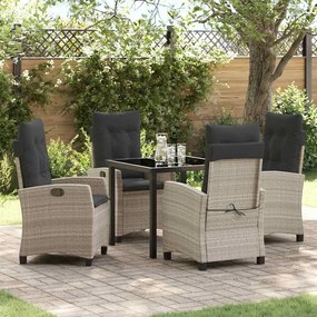 vidaXL Conjunto de Jantar de Jardim com 5 Peças e Almofadas - Rattan Poliéster Cinza Claro