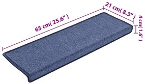 Tapete/carpete para degraus 15 pcs 65x25 cm azul